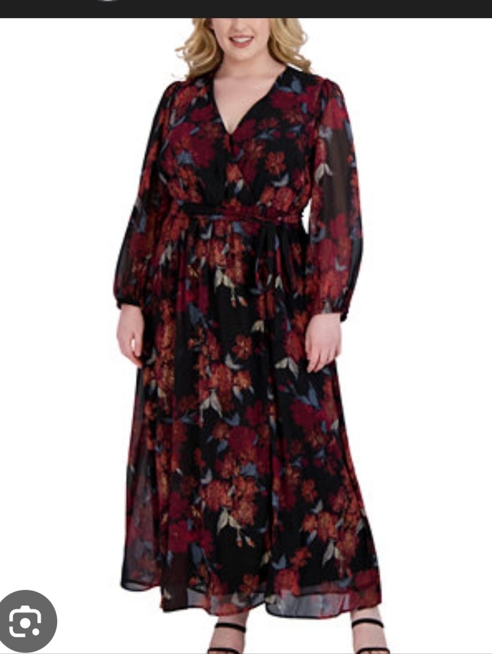 Signature by Robbie Bee Floral Wrap Dress 14W Burgundy Pink Long Sleeve Midi NWT